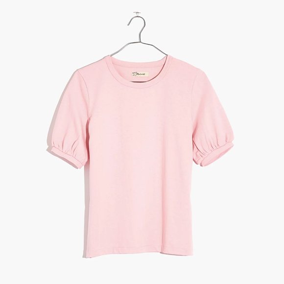 Madewell Dreamy Pink Puff Sleeve Cotton Knit Tee - Picture 2 of 10